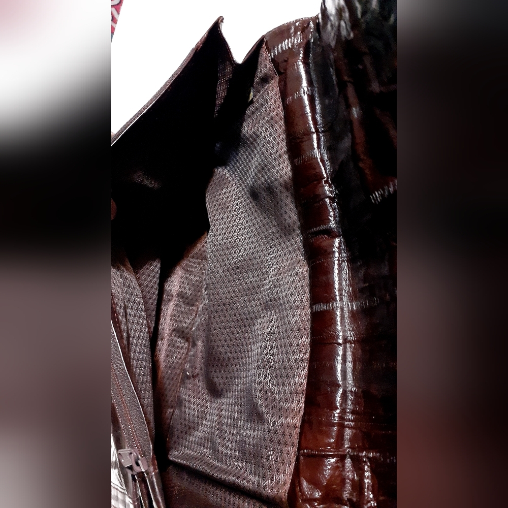 Dark Brown Crocodile Embossed Clutch - Picture 5 of 12